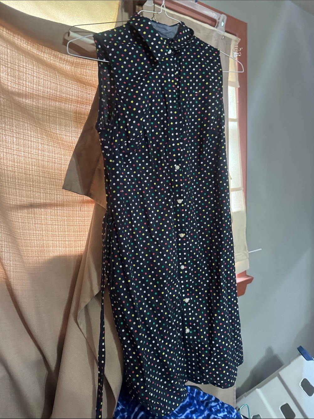 Tommy Hilfiger Black Sleeveless Midi Dress with Multicolor Polka Dots